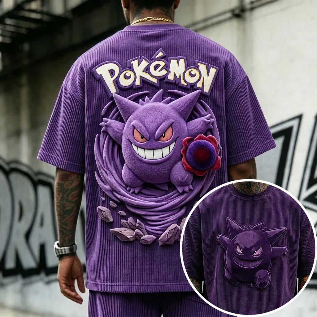 Unisex Anime-Style Retro Corduroy Oversized T-Shirt
