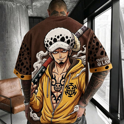 Unisex Anime-Style Retro Corduroy Oversized T-Shirt