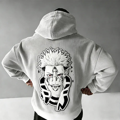 :Mahoraga Foam Print Corduroy Hoodie