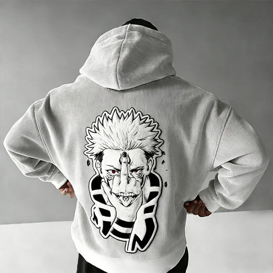:Mahoraga Foam Print Corduroy Hoodie