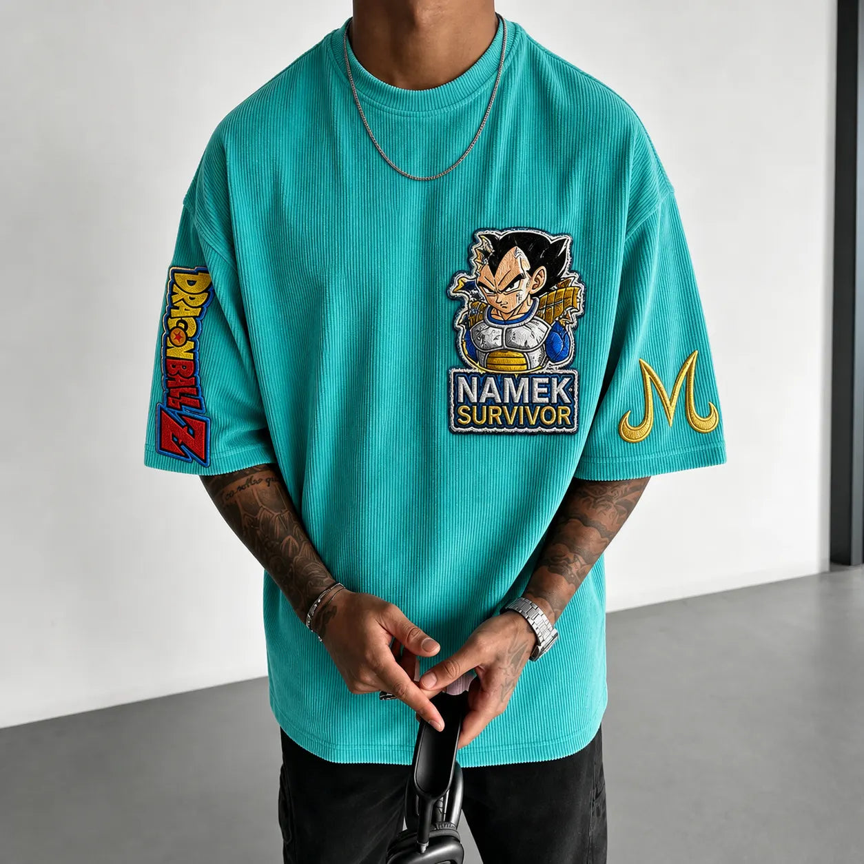 Unisex Short-Sleeve Corduroy T-Shirt With Anime Print