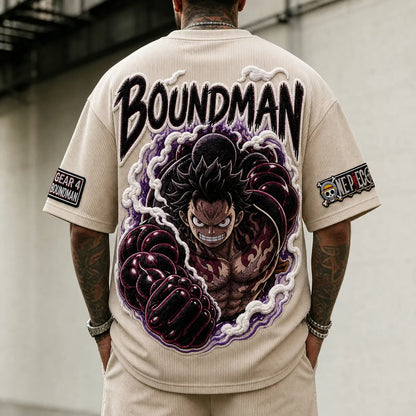 Unisex Short-Sleeve Corduroy T-Shirt With Anime Print