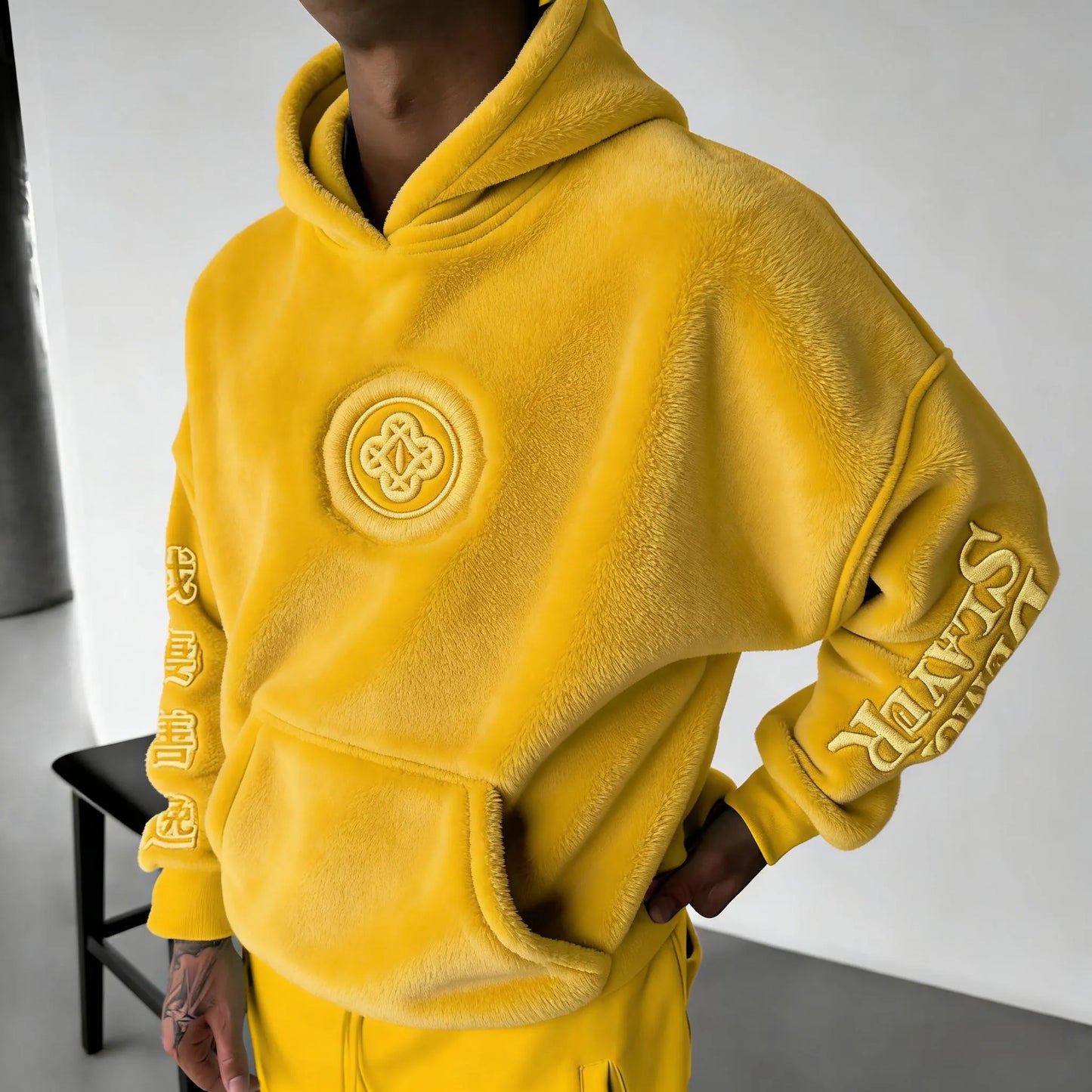 Color-blocked Plush Hoodie