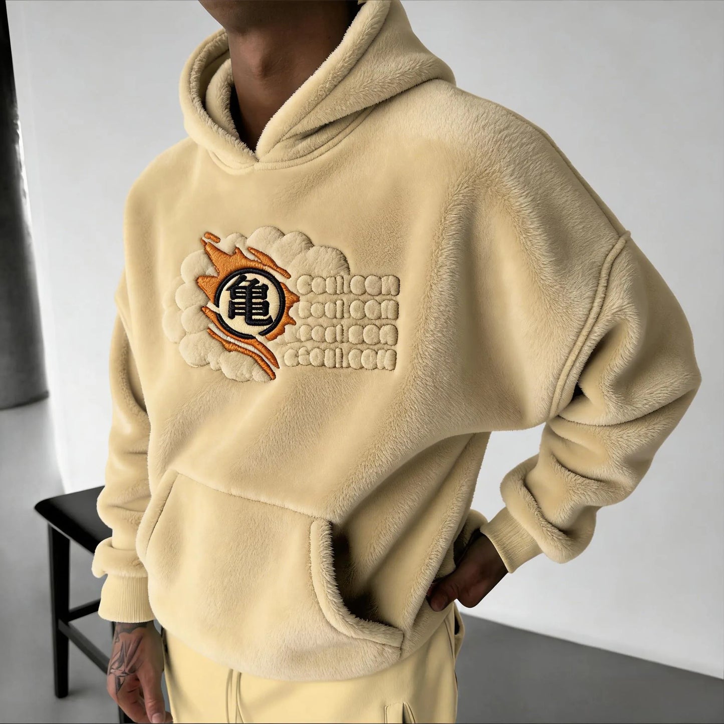 Color-blocked Plush Hoodie