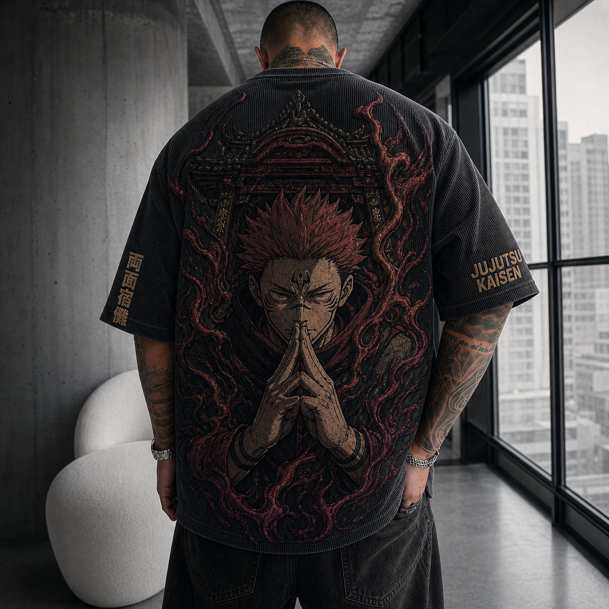 Unisex Anime Print Short-Sleeve Corduroy T-Shirt