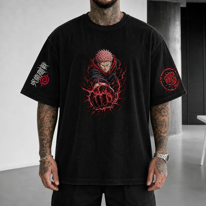 Unisex Anime Print Short-Sleeve Corduroy T-Shirt