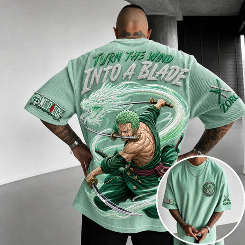 Unisex Short-Sleeve Corduroy T-Shirt With Anime Print