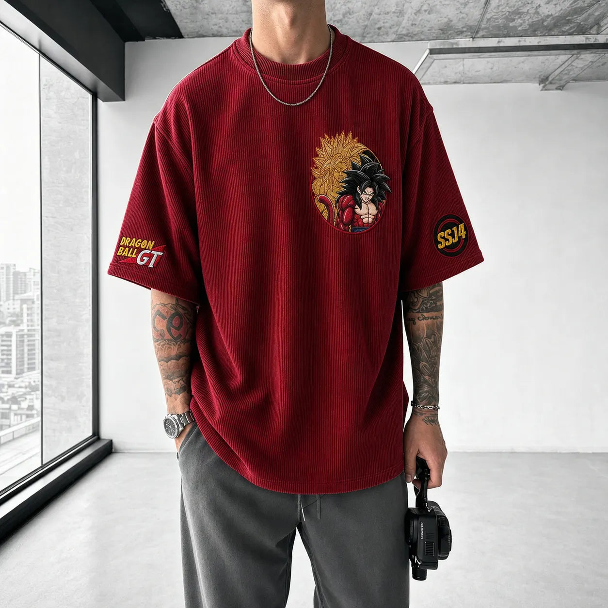 Unisex Loose-Fit Anime Vertical Stripe T-Shirt
