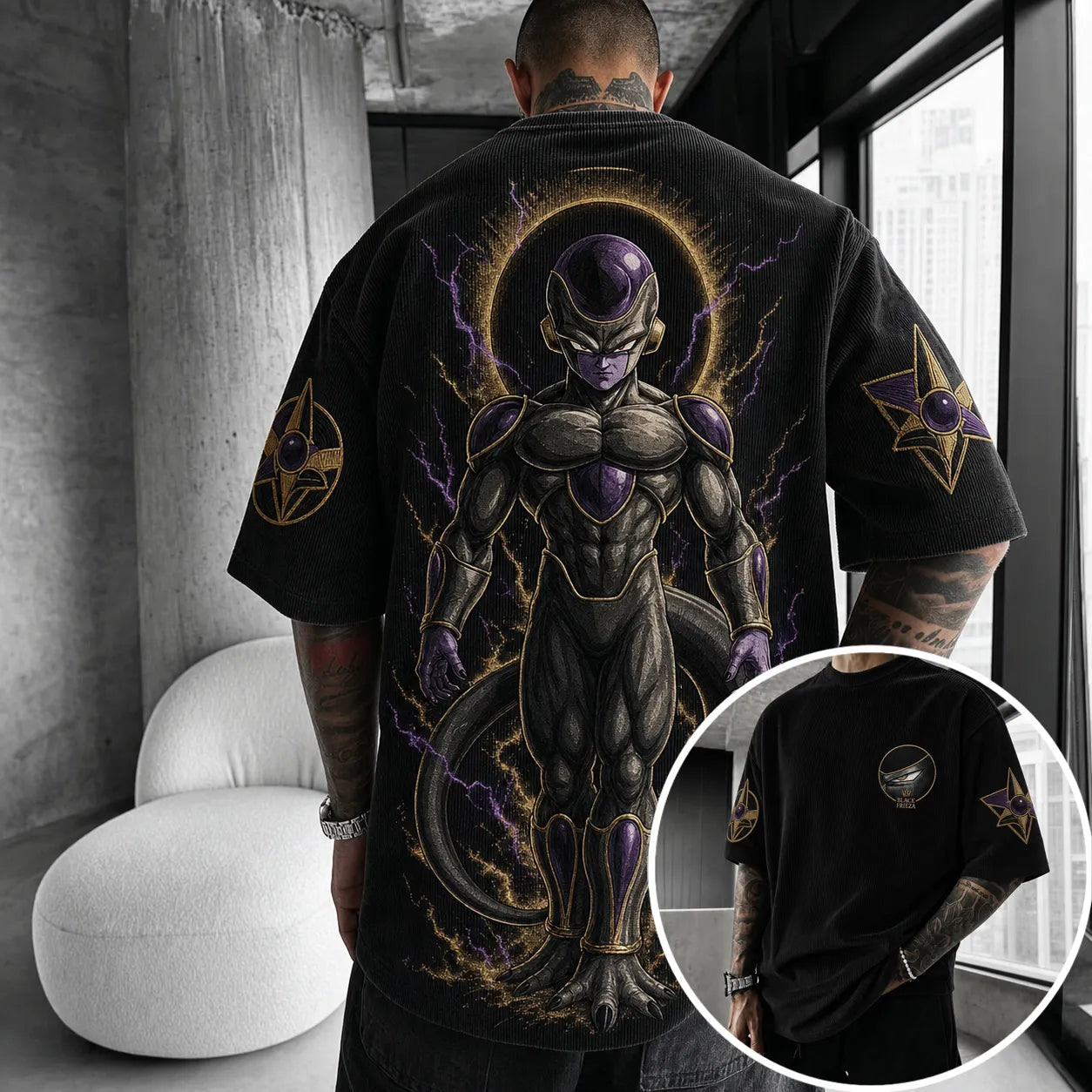 Unisex Short-Sleeve Corduroy T-Shirt With Anime Print