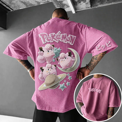 Unisex Anime-Style Retro Corduroy Oversized T-Shirt