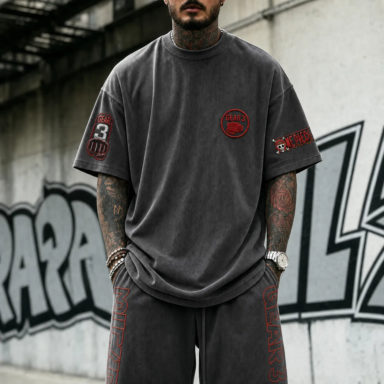 Unisex Short-Sleeve Corduroy T-Shirt With Anime Print