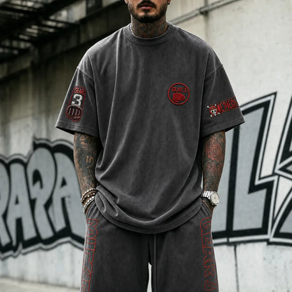 Unisex Short-Sleeve Corduroy T-Shirt With Anime Print
