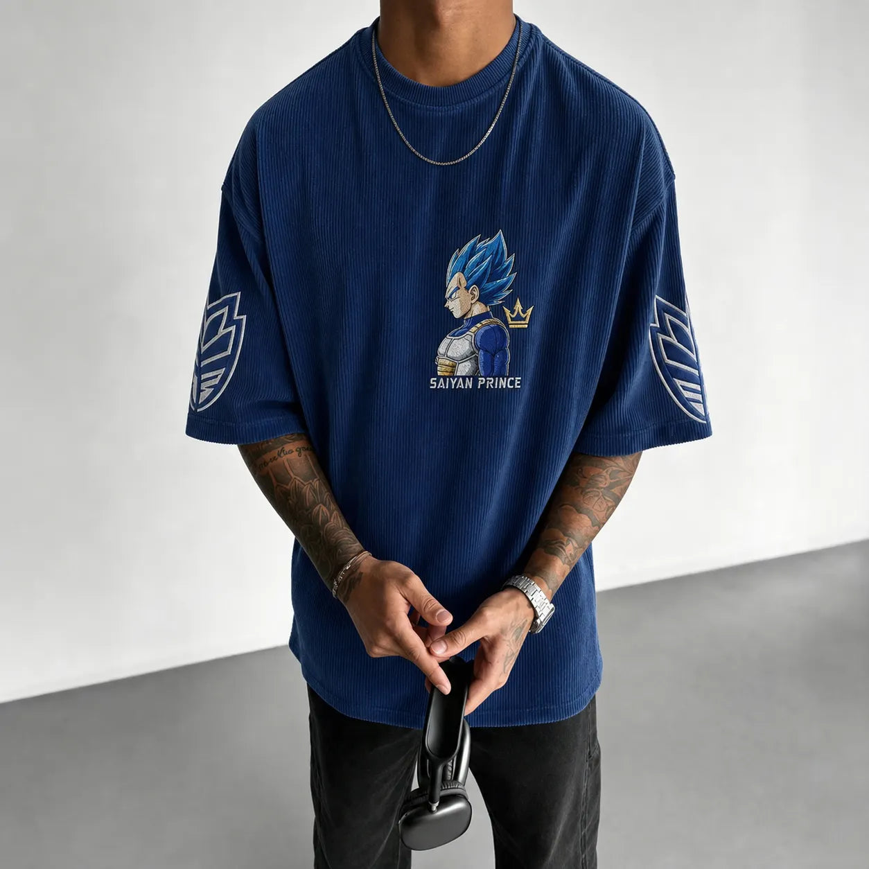 Unisex Short-Sleeve Corduroy T-Shirt With Anime Print