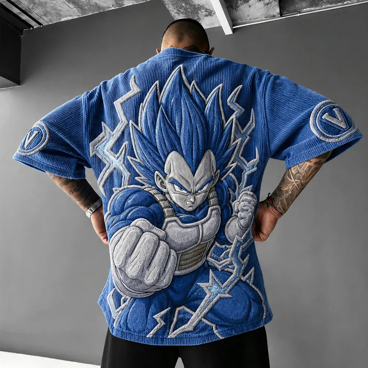 Unisex Anime-Style Retro Corduroy Oversized T-Shirt