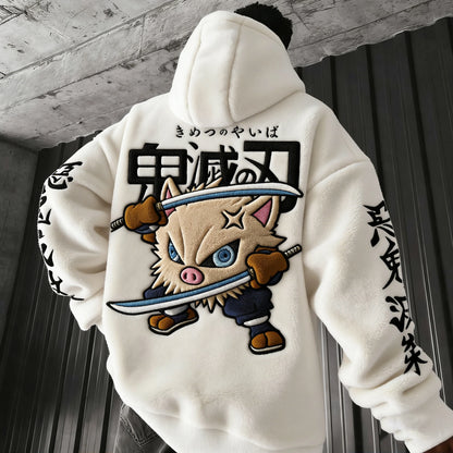 :Inos e Hashibira Color-blocked Plush HoodieInos e