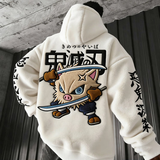 :Inos e Hashibira Color-blocked Plush HoodieInos e