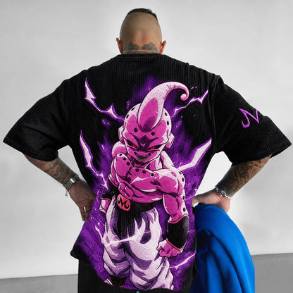 Unisex Anime-Style Retro Corduroy Oversized T-Shirt