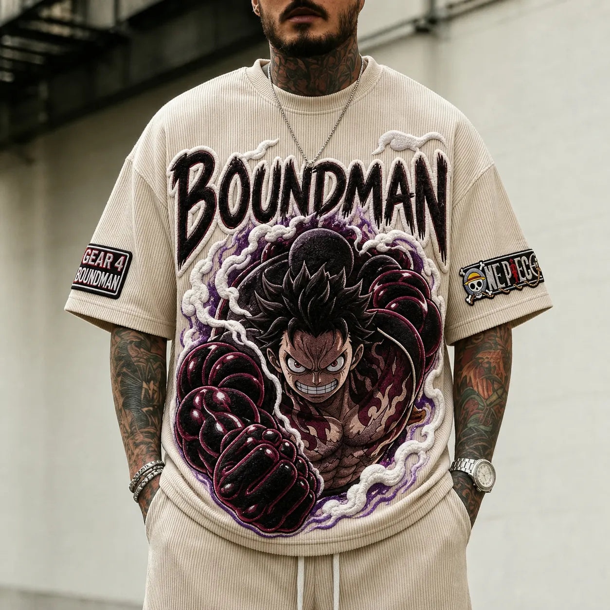 Unisex Short-Sleeve Corduroy T-Shirt With Anime Print