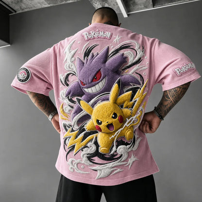 Unisex Anime-Style Retro Corduroy Oversized T-Shirt