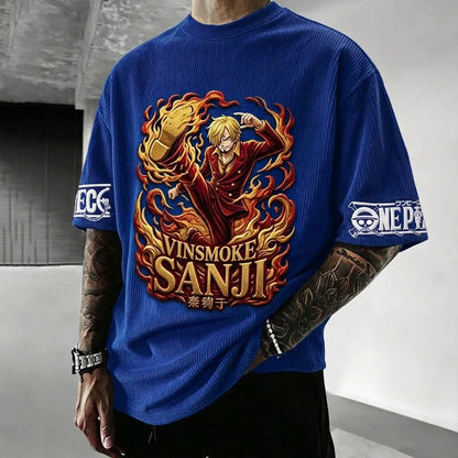 Unisex Anime-Style Retro Corduroy Oversized T-Shirt