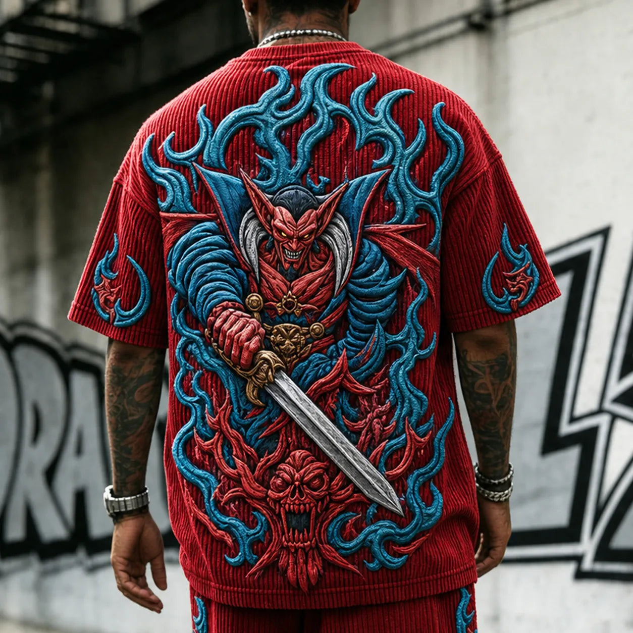 Unisex Anime-Style Retro Corduroy Oversized T-Shirt