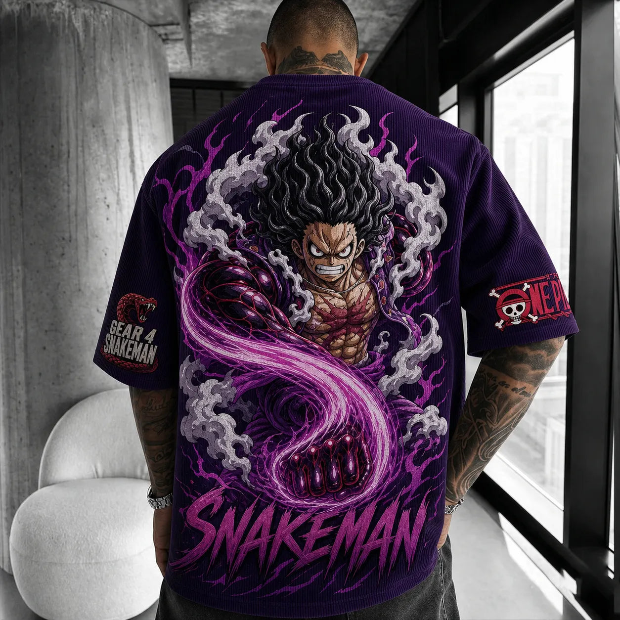 Unisex Short-Sleeve Corduroy T-Shirt With Anime Print