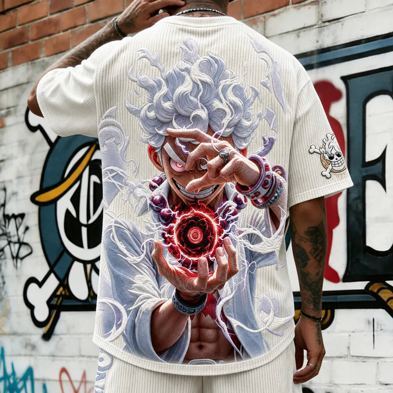 Unisex Anime-Style Retro Corduroy Oversized T-Shirt