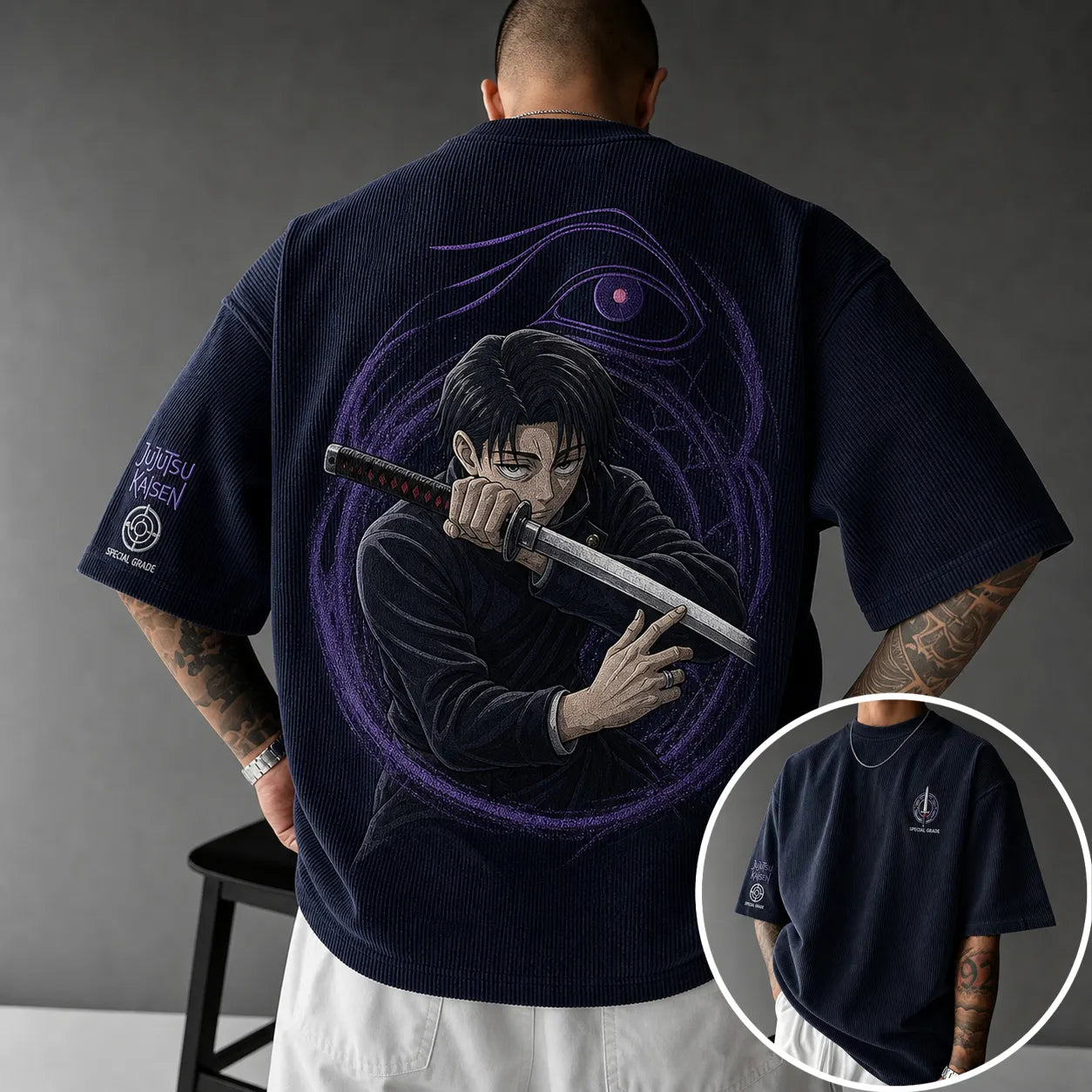 Unisex Anime Print Short-Sleeve Corduroy T-Shirt