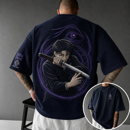 Unisex Anime Print Short-Sleeve Corduroy T-Shirt