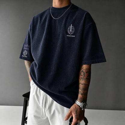 Unisex Anime Print Short-Sleeve Corduroy T-Shirt