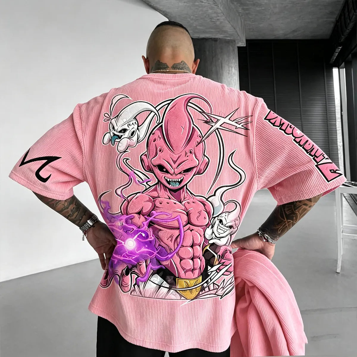 Anime-Inspired Vintage Waffle Knit T-Shirt