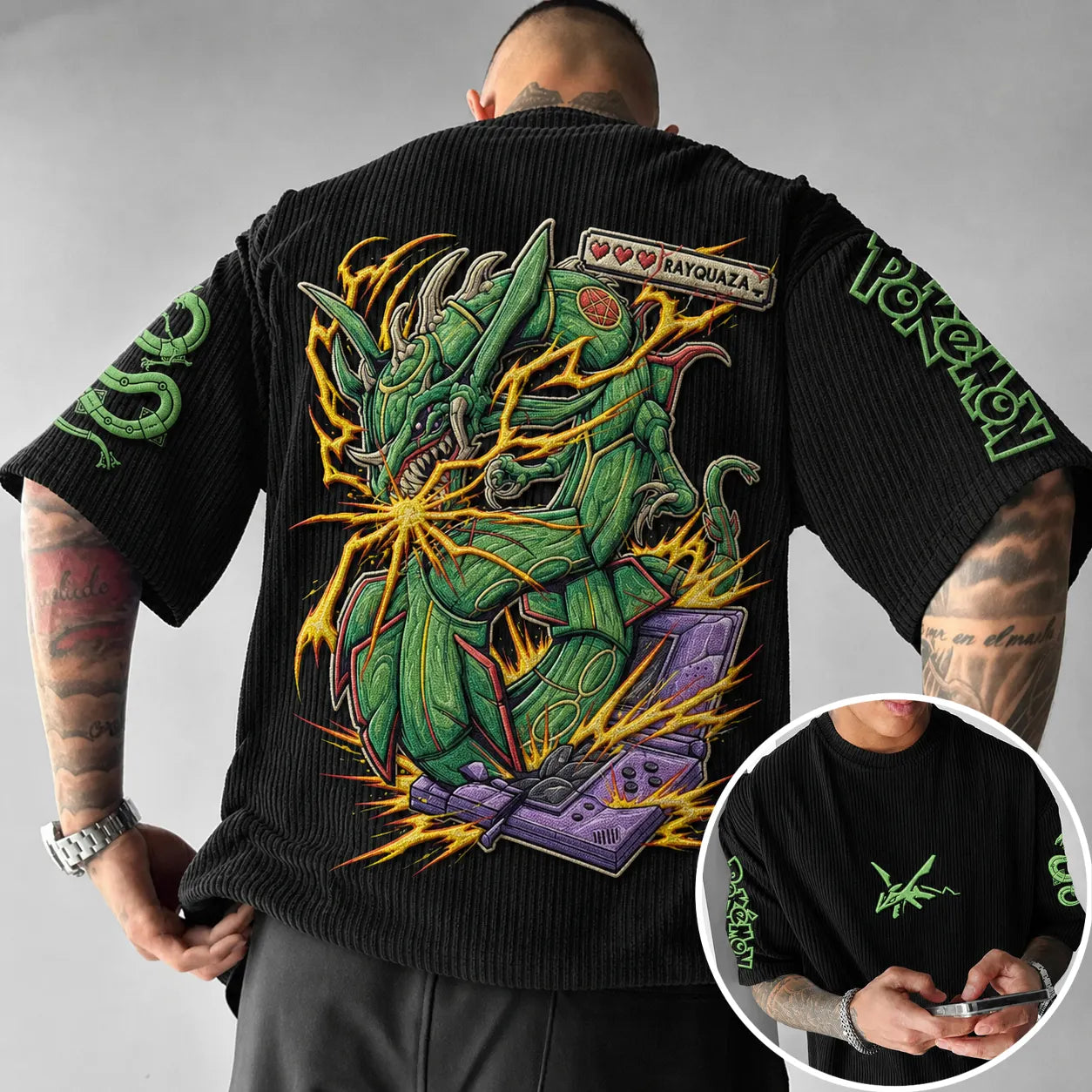 Unisex Anime-Style Retro Corduroy Oversized T-Shirt