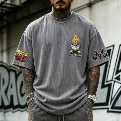 Unisex Short-Sleeve Corduroy T-Shirt With Anime Print
