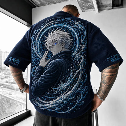 Unisex Anime Print Short-Sleeve Corduroy T-Shirt