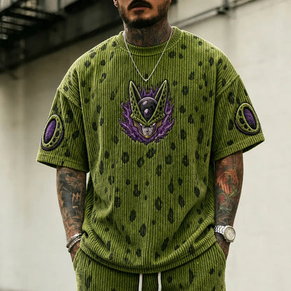 Unisex Anime-Style Retro Corduroy Oversized T-Shirt