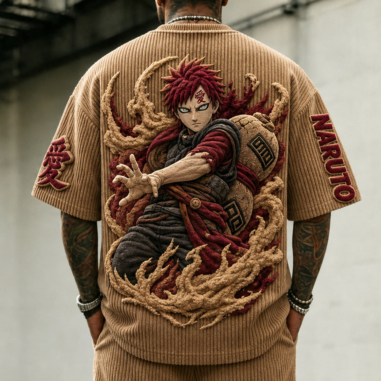 Unisex Anime-Style Retro Corduroy Oversized T-Shirt