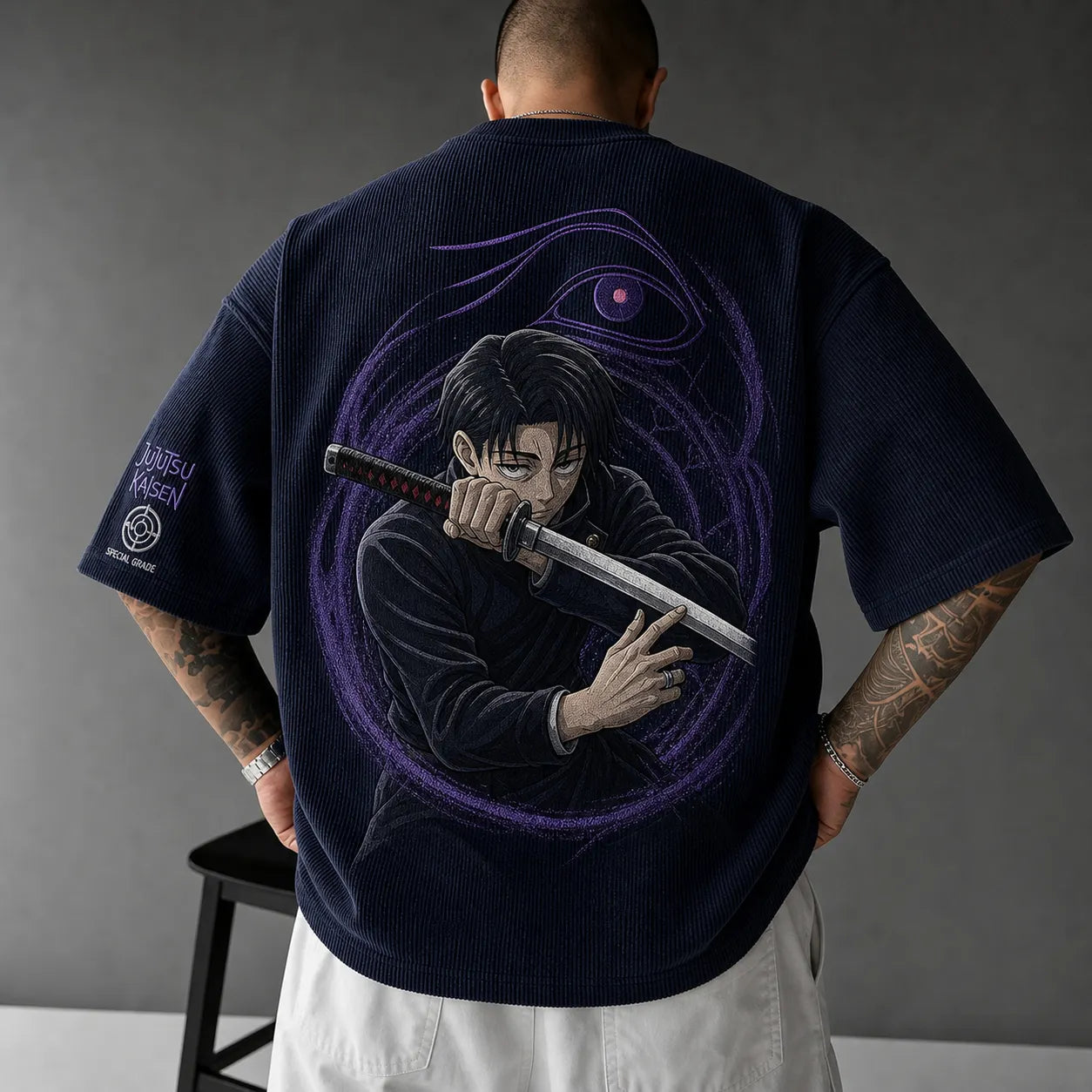 Unisex Anime Print Short-Sleeve Corduroy T-Shirt