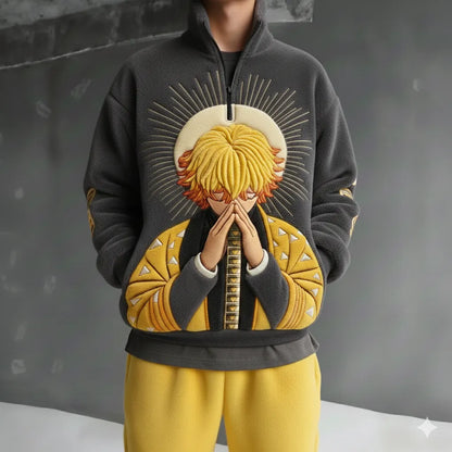 Color-blocked Plush Zip Up Hoodie