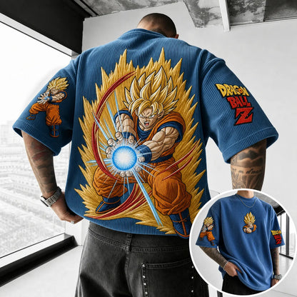 Unisex Anime-Style Retro Corduroy Oversized T-Shirt