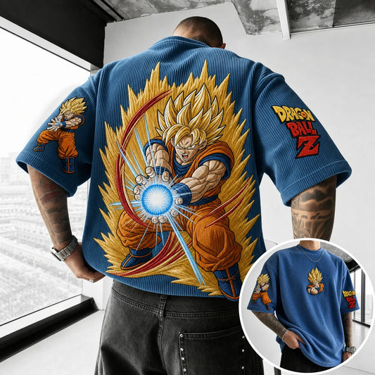 Unisex Anime-Style Retro Corduroy Oversized T-Shirt