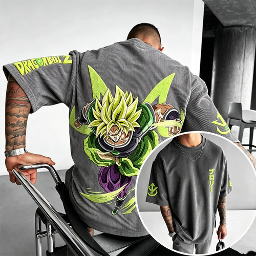 Anime-Inspired Vintage Waffle Knit T-Shirt