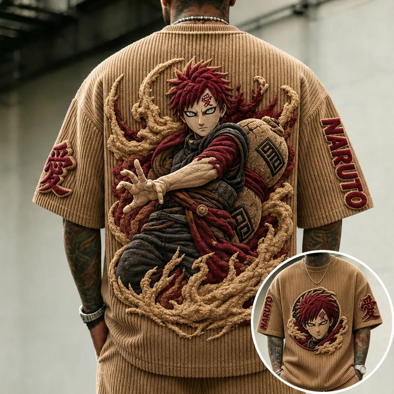 Unisex Anime-Style Retro Corduroy Oversized T-Shirt