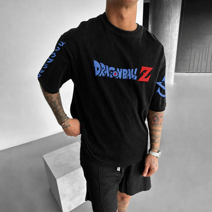 Unisex Anime-Style Retro Corduroy Oversized T-Shirt