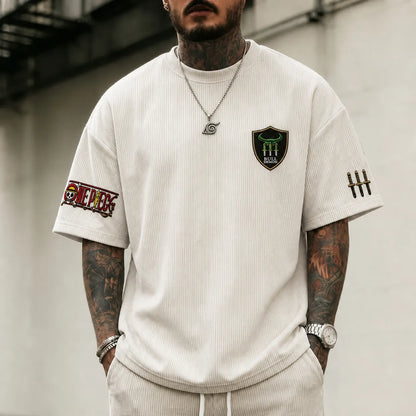 Unisex Short-Sleeve Corduroy T-Shirt With Anime Print