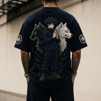 Unisex Anime Print Short-Sleeve Corduroy T-Shirt