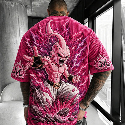 Unisex Anime-Style Retro Corduroy Oversized T-Shirt