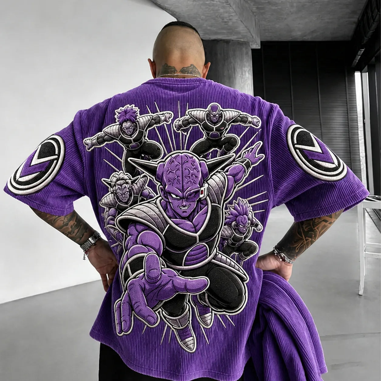 Unisex Anime-Style Retro Corduroy Oversized T-Shirt