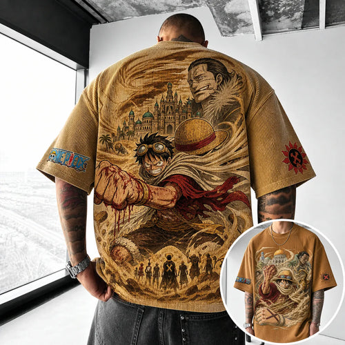 Unisex Short-Sleeve Corduroy T-Shirt With Anime Print
