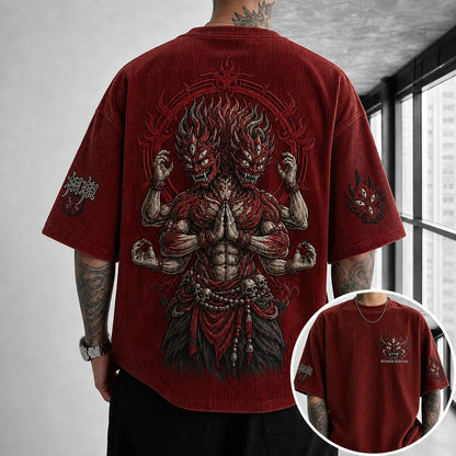 Unisex Anime Print Short-Sleeve Corduroy T-Shirt