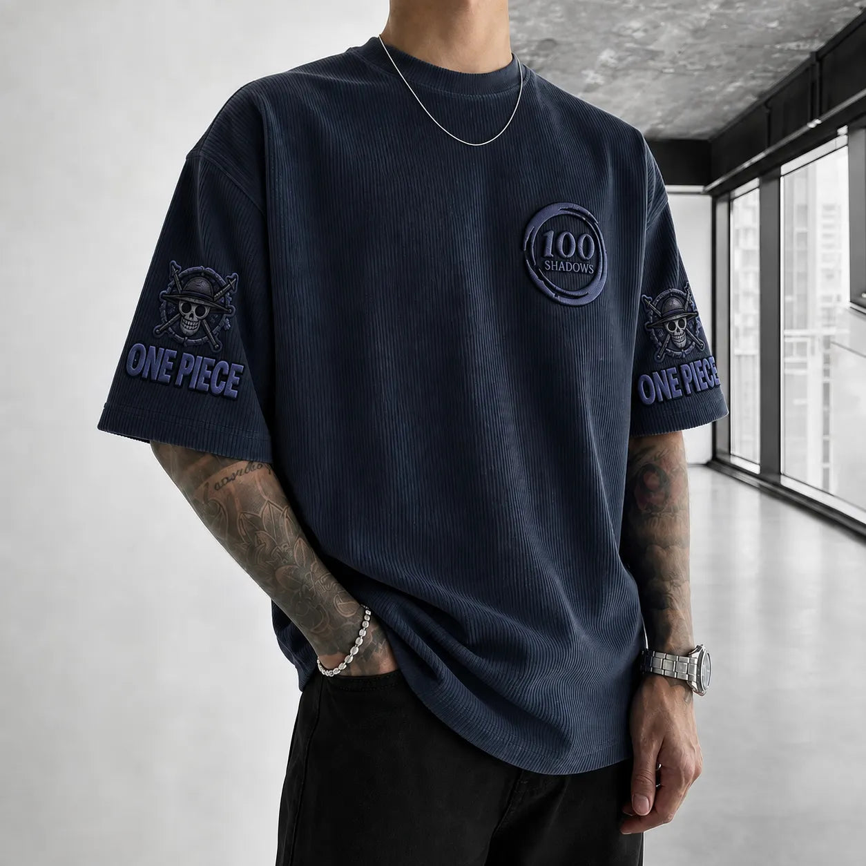 Unisex Short-Sleeve Corduroy T-Shirt With Anime Print